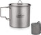 Lixada Titanium Pot, Lightweight Camping Pot, Titanium Cup, Backpacking Pot with Portable Handles