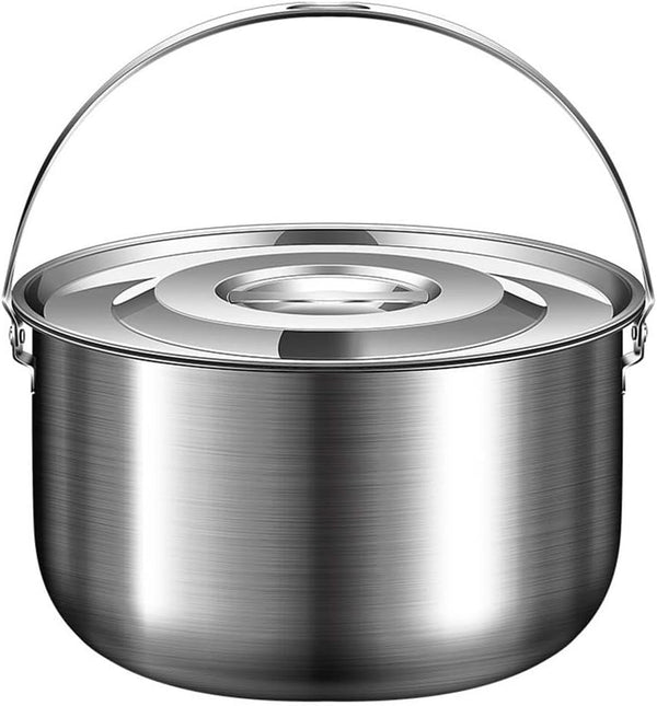 Generic Stainless Steel Camping Cookware Pot with Lid and Handle for Outdoor Cooking