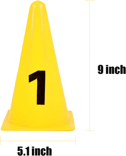ASENVER 9 Inch 8 Pack Plastic Traffic Marker Cones with Numbers Agility Sign Cones Soccer Cones for Sport Training