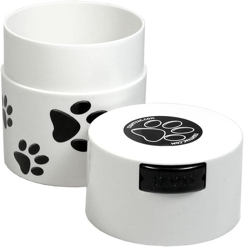 Pawvac 3 Ounce Vacuum Sealed Pet Food Storage Container, White Cap & Body/Black Paws