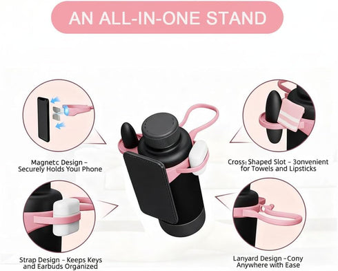 Vantico All-in-One Water Bottle Magnetic Phone Holder Compatible with Towel, Earphones, Glasses, Lipstick Storage