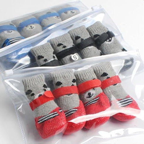Dog Cat Boots Shoes Socks - Adjustable Waterproof Breathable Anti-Slip Sole for Tiny Dogs (M, Red)