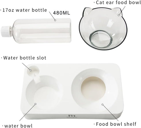 Marchul Tilted Cat Bowl Set - Raised Dishes for Food and Water, Ideal for Puppies