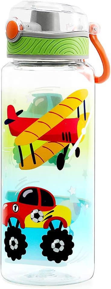 Home Tune 23oz Kids Water Bottle for School Boys, BPA FREE Tritan, Leak Proof Flip Top Lid, Carry Handle - Airplane &