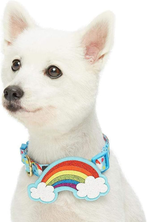Blueberry Pet Rainbow Clouds Adjustable Dog Collar - Small, Neck 12"-16" with Blingy Decor
