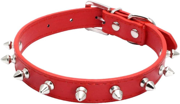 Spiked Dog Collar for Small Dogs, Mushrooms Rivet Soft PU Leather, Adjustable for Mini Tiny Breed Teacup Puppy (XS, Red)