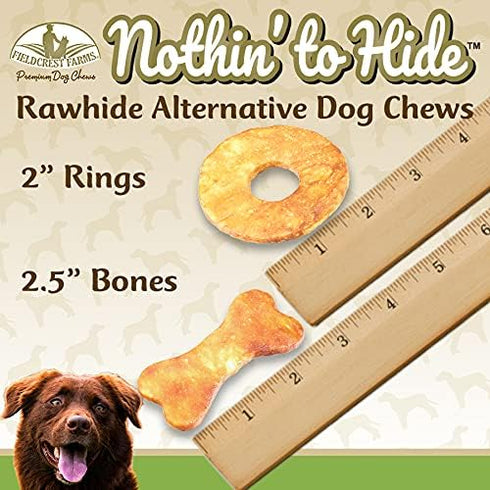 Fieldcrest Farms 3 Pack of Nothin' to Hide Chicken Rings and Bones, 12 Count Each, Rawhide Alternative Chews