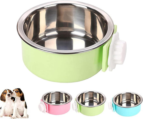 Love Dream Crate Dog Cat Bowls, Removable Stainless Steel Hanging Pet Cage Bowls for Water, Food Feeder for Cats, Dogs,