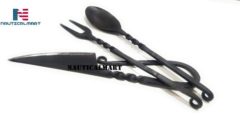 NauticalMart Medieval Eating Utensil Set - Iron Utensils for Authentic Dining Experience