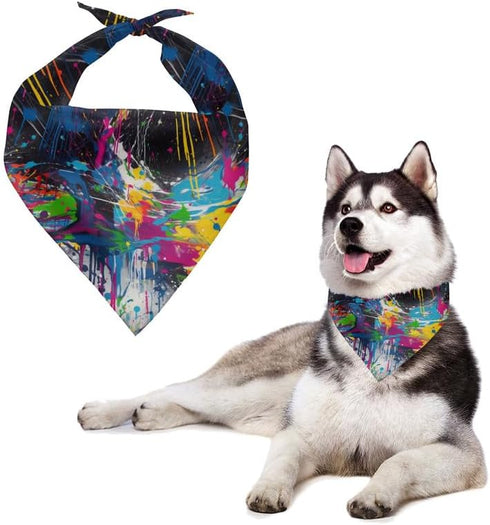 Colorful Ink Splash Dog Scarf - Graffiti Art Adjustable Fit Dog Scarves for Costume Supply, Bright Color Splashes