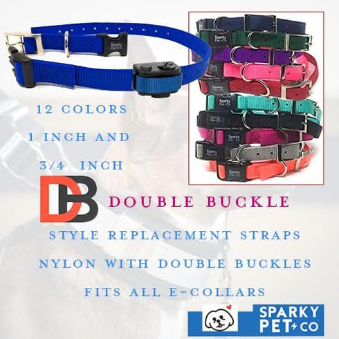 Sparky Pet Co ECollar Replacement Strap, Easy Release Double Buckle Dog Collar, Adjustable, Dark Blue
