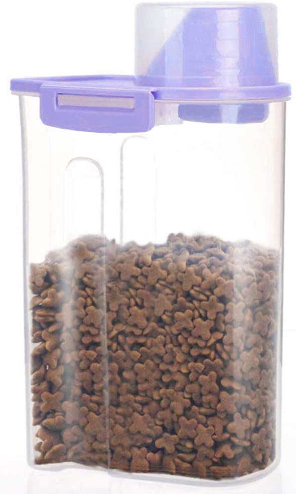 Pet Food Storage Container with Measuring Cup, Pour Spout, Seal Buckles for Dogs Cats, Purple