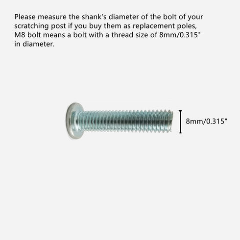 2-Pack 15" L, Ø 2.75" Cat Tree Replacement Post with M8 Bolt, Cat Tower Relacement Post, DIY Cat Scratching Post Replacement Part Pole
