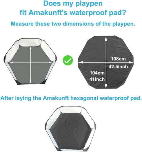 4Pcs (42.5in 41in) Chinchilla, Amakunft Waterproof Hexagon Playpen Mat Washable Pee Pad Fit with Small Animal Playpen x