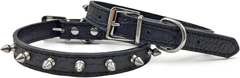 Enjoying Spiked Dog Collar - Spiky Cat Collar Leather Adjustable for Kitten, Black Extra Small