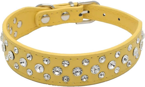 Rhinestone Dog Collar, Bling PU Leather Crystal Diamond Collar for Dogs and Cats, Available in Black S M L XL (M,