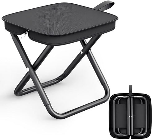 XmyNexus Portable Folding Stool for Adults, Black Lightweight Camping Seat, Compact Design for