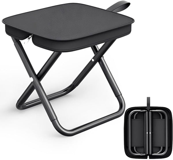 XmyNexus Portable Folding Stool for Adults, Black Lightweight Camping Seat, Compact Design for
