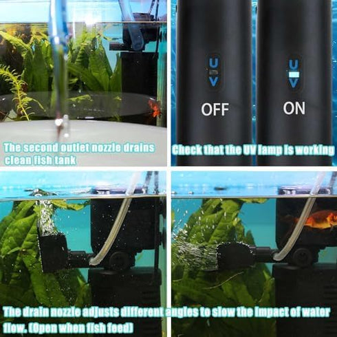 200GPH Aquarium Filter, U-V for 20-75 Gal Tank, Submersible Pump Filter for Green Water and Algae Clean