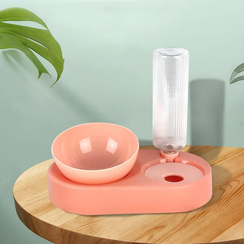 Raised Cat Bowls with Automatic Water Dispenser Bottle, Elevated 0°-15° Adjustable Tilted Pet Food Water Feeder Bowls