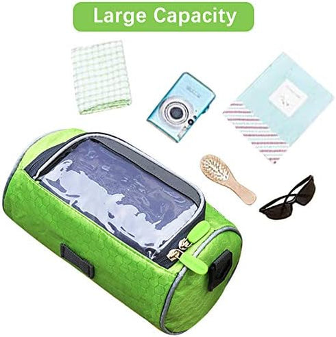 Waterproof Bicycle Handlebar Bag with Transparent Pouch and Adjustable Strap, High-capacity Cycling Front Pack (Green)