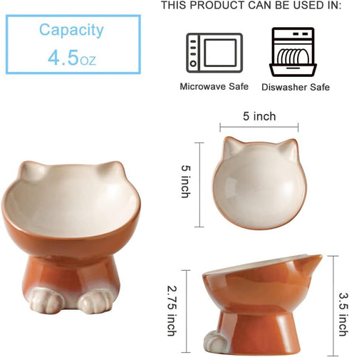 Nihow Elevated Cat/Dog Bowls: 5 Inch Ceramic Raised Cat Food & Water Bowl Set for Protecting Pet's Spine - Feeding & Watering Supplies for Pets - Elegant Brown (4.5 OZ /1 PC)