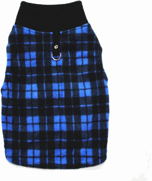 Dog Sweater, Soft Fleece Vest with Leash Ring Pullover Jacket for Small Dogs, Christmas (2XL, Blue Plaid)