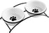 Elevated Cat Bowls Set, Ceramic Raised Cat Food Water Bowl with Metal Stand for Indoor Cats, 12 Ounces, Cute Paw Pattern