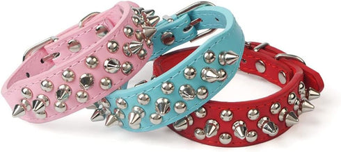 Spiked Dog Collars for Medium Dogs, Anti-Bite Protective PU Leather Neck Collars for XXS XS Small Medium Large Boy Dogs