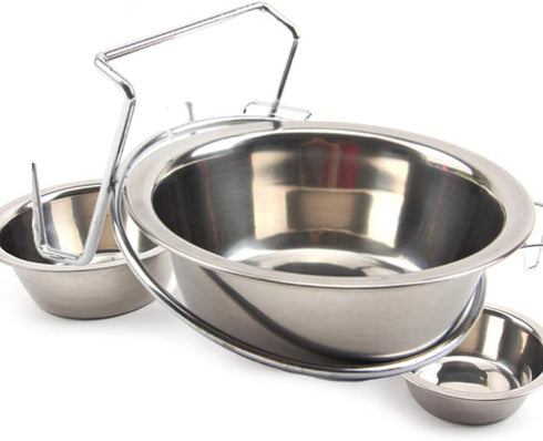 Hanging Water Bowl for Dog Cage - 13cm Stainless Steel Dog Bowl with Hook for Dogs and Cats, Size M