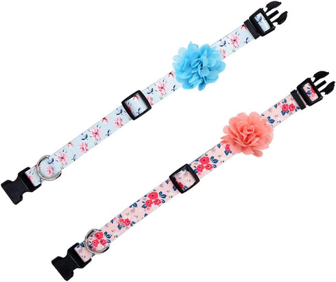 2 Pack Floral Dog Collar with Removable Flower, Adjustable Nylon Pet Collars for Large Dogs