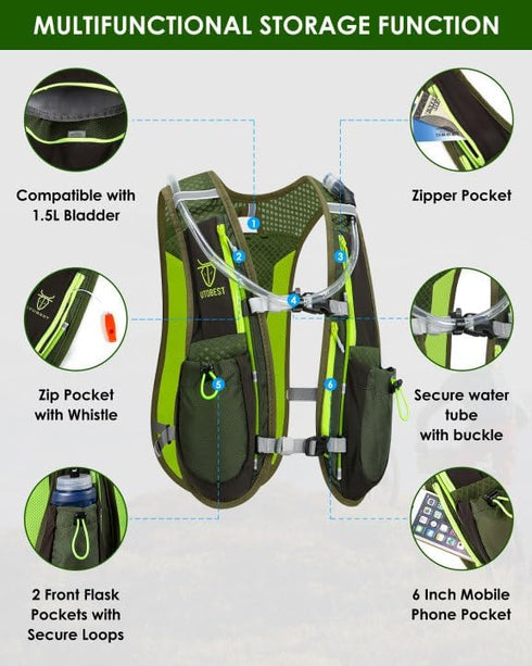 UTOBEST Running Vest, 5L Hydration Vest Lightweight, Breathable and Sweatproof Adjustable for Trail Running Marathon