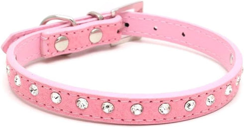 Dogs Kingdom Suede Skin Jeweled Rhinestones Pet Dog Collar, 10 "-16.5" Total Length, Sparkly Crystal Diamonds Studded