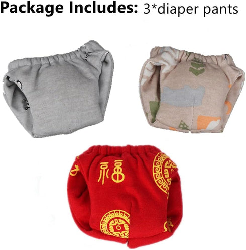 WCDJOMOP (3.9" 6.3"), 3 Reusable Washable Squirrel Diapers, Highly Absorbent with Strong & Flexible Pants No Leak