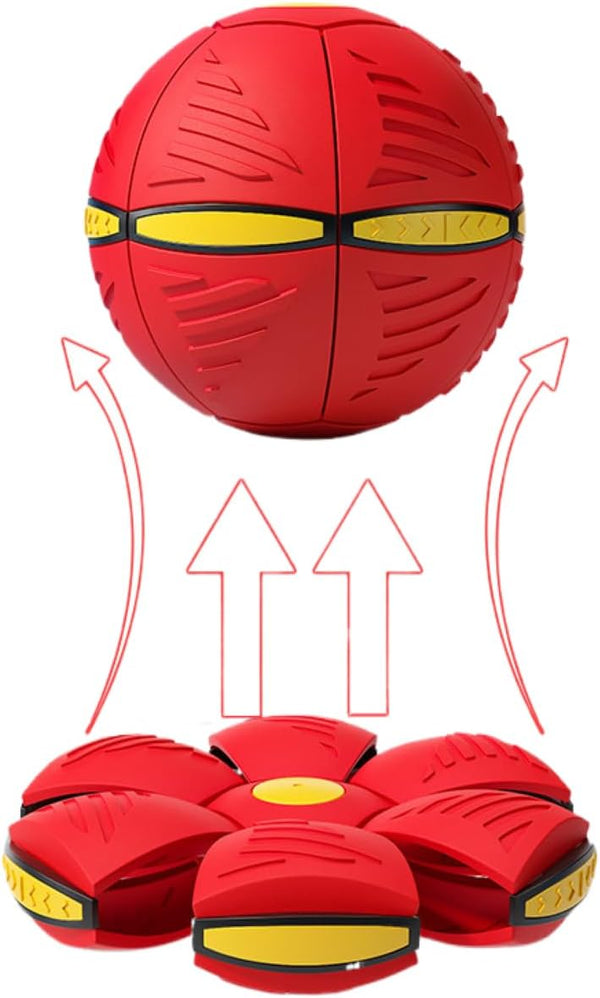Interactive Flying Saucer Ball Dog Toy, Portable Outdoor Yard Toy, Perfect Doggy Disc Ball (Red)
