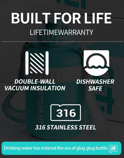 Insulated 32 oz Stainless Steel Water Bottle for Sports and Travel - BPA-Free with Strap (Black)