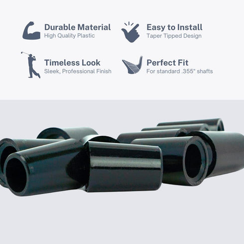 The Golfer's Workshop .355" Taper Tip Black Golf Club Ferrules - Pack of 10, Durable Plastic for Easy Installation