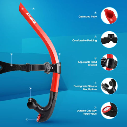 ZIONOR Snorkel Lap Swimming Training Diving Snorkeling, Comfortable Mouthpiece, One-Way Purge Valve for Pool