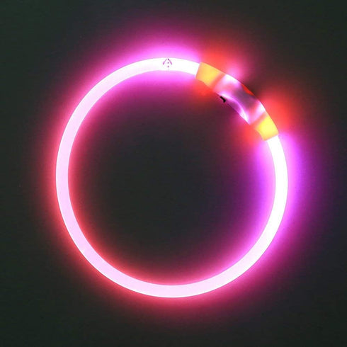 BSEEN Light Up Dog Collar - Rechargeable LED Waterproof Glowing Pet Collar for Night Walking (Pink 70cm)
