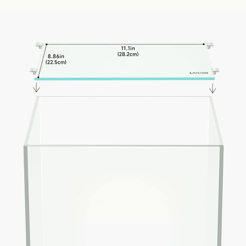 LANDEN 4mm Thick Clear Glass Aquarium Lid, 282 x 225mm (11.1x8.86 inches) with 4 Clips for Secure Placement