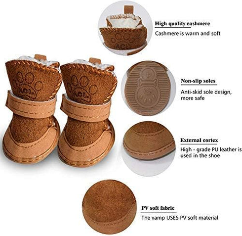 URBEST Dog Shoes with Hook Loop Closure, 4Pcs Booties for Chihuahua, Brown, Size 4#