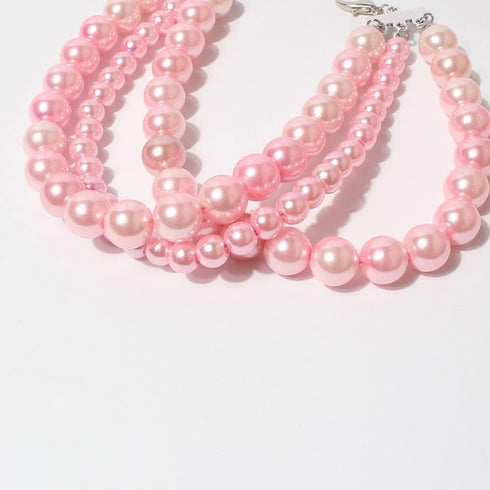 Fancy 3 Rows Pearl Pink Diamond Pet Cat Dog Necklace - Jewelry Collar for Pet Cat Dog Girl Costume Accessories