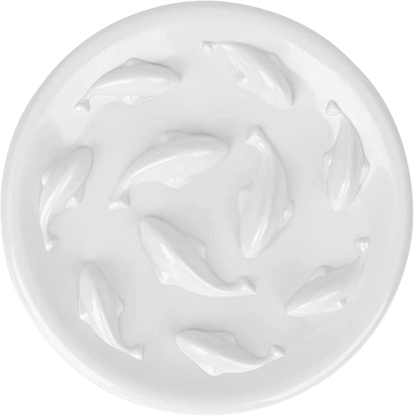 Slow Feeder Bowl for Cats and Small Dogs, Cilkus Fish Pool Design Puzzle Feeder Bowl for Healthy Eating (White)