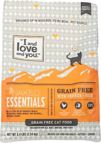 I and love and you Naked Essentials Dry Cat Food, Chicken + Duck, Grain Free, Real Meat, 3.4lb Bag
