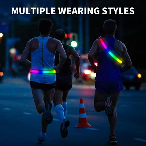 LED Reflective Running Gear, High Visibility Reflective Belt Sash with USB Rechargeable Safety Light for Night Running