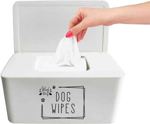 Woof Woof Dog Wipes Dispenser, Upgrade Size (8.2L x 4.9W x 3.9H inches), Dog Paw Butt Wipes Container Storage Box