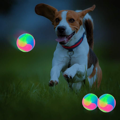 FineInno Large Light Up Dog Balls, 2 pcs Flashing Bouncy Glow in The Dark Interactive Jumping Ball for Large Dogs