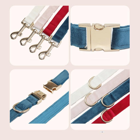 Soft Velvet Dog Collar and Leash Set, Heavy Duty Metal Buckle Adjustable Durable Pet Collars for Small Medium Large