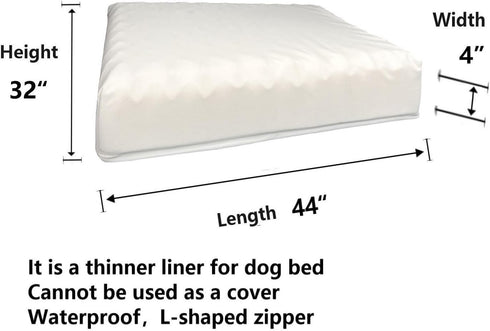 Waterproof Dog Bed Liner with Zipper, Replacement Liner Only, 44 x 32 Inch
