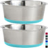 Gorilla Grip Stainless Steel Dog Bowl Set of 2, Heavy Duty Feeding Dishes, Rubber Base, BPA Free, Turquoise, 4 Cups